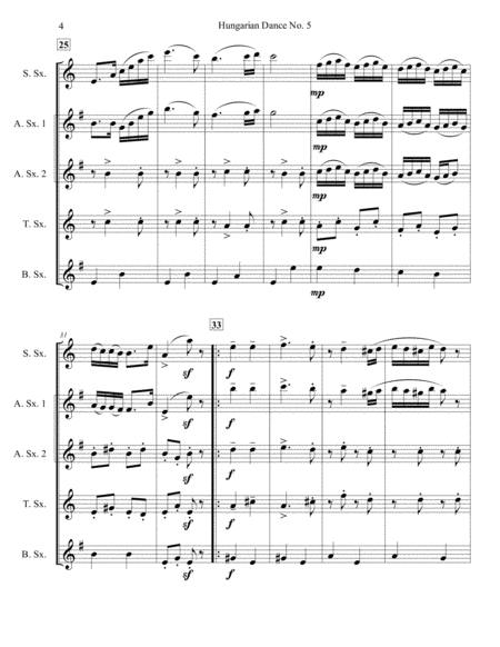 Hungarian Dance No. 5 for Saxophone Quartet (SATB or AATB) image number null