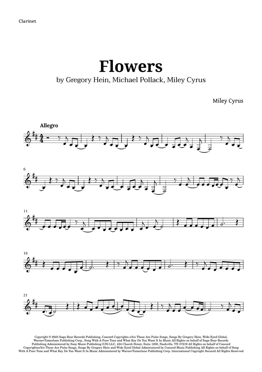 Flowers B-Flat Clarinet scores gallery preview page 1