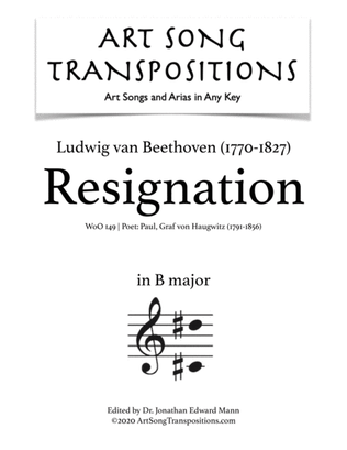 Book cover for BEETHOVEN: Resignation, WoO 149 (transposed to B major)