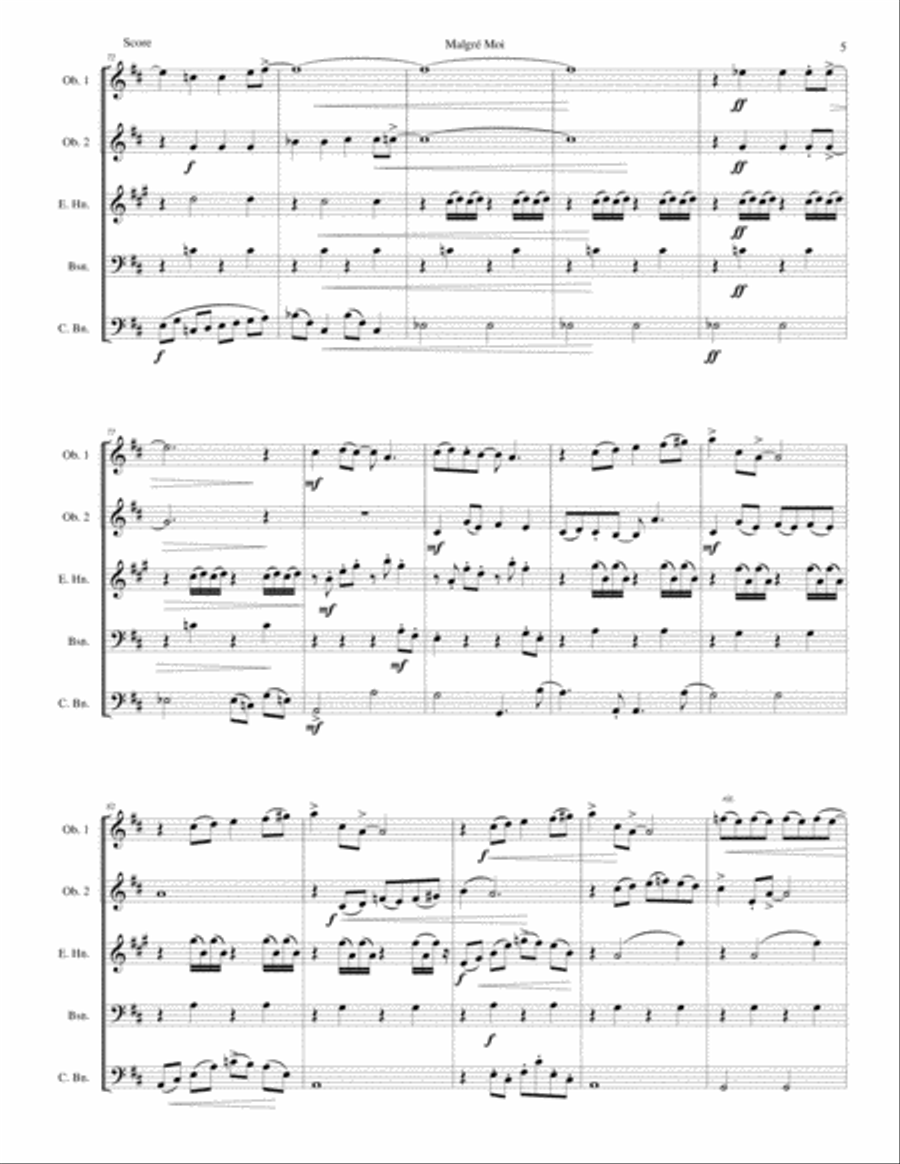Malgré Moi for double-reed quintet (2 oboes, cor anglais, bassoon, contrabassoon) English Horn scores gallery preview page 5