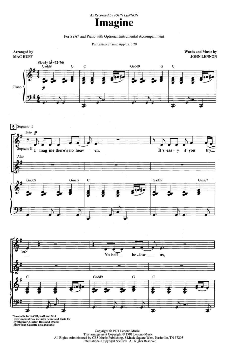 Imagine (arr. Mac Huff) SSA scores gallery preview page 1