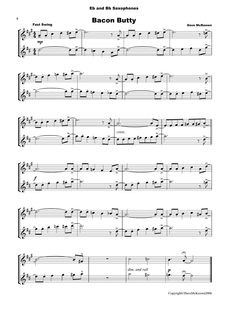 10 Blues Duets for Alto and Tenor Saxophone Woodwind Duet scores gallery preview page 4