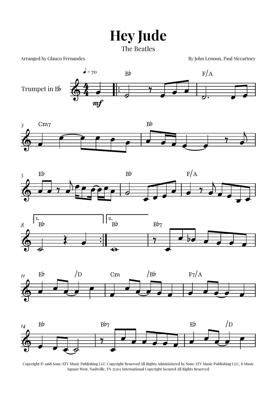 Hey Jude B-Flat Trumpet scores gallery preview page 1