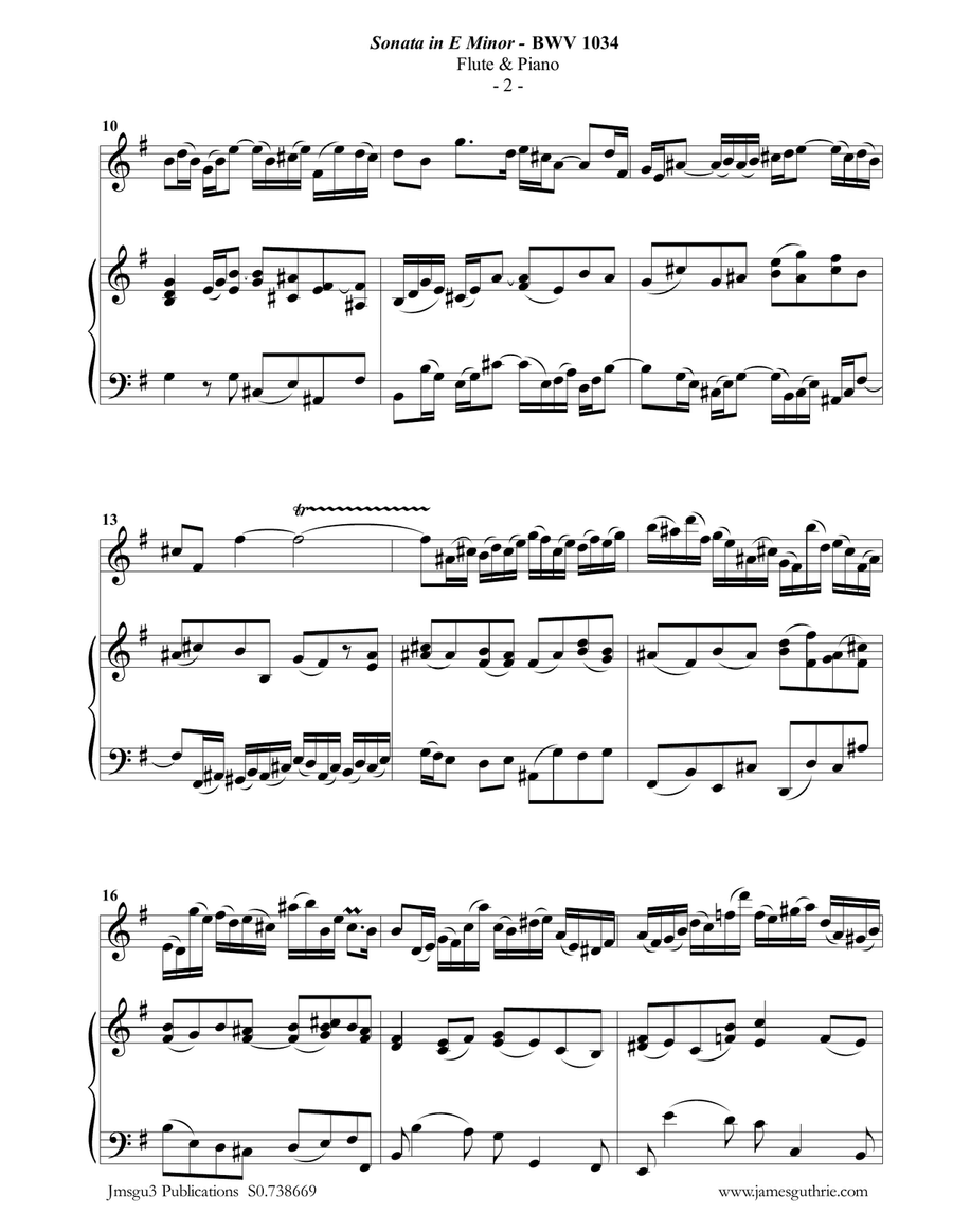 BACH: Sonata in E Minor BWV 1034 for Flute & Piano Flute Solo scores gallery preview page 2