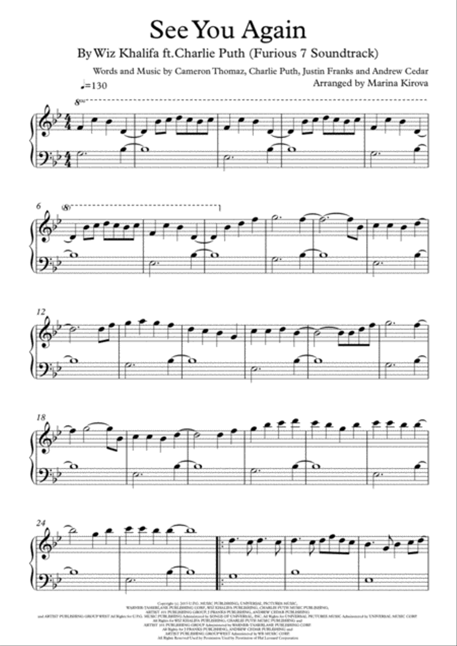 See You Again from FURIOUS 7 Piano Solo scores gallery preview page 1
