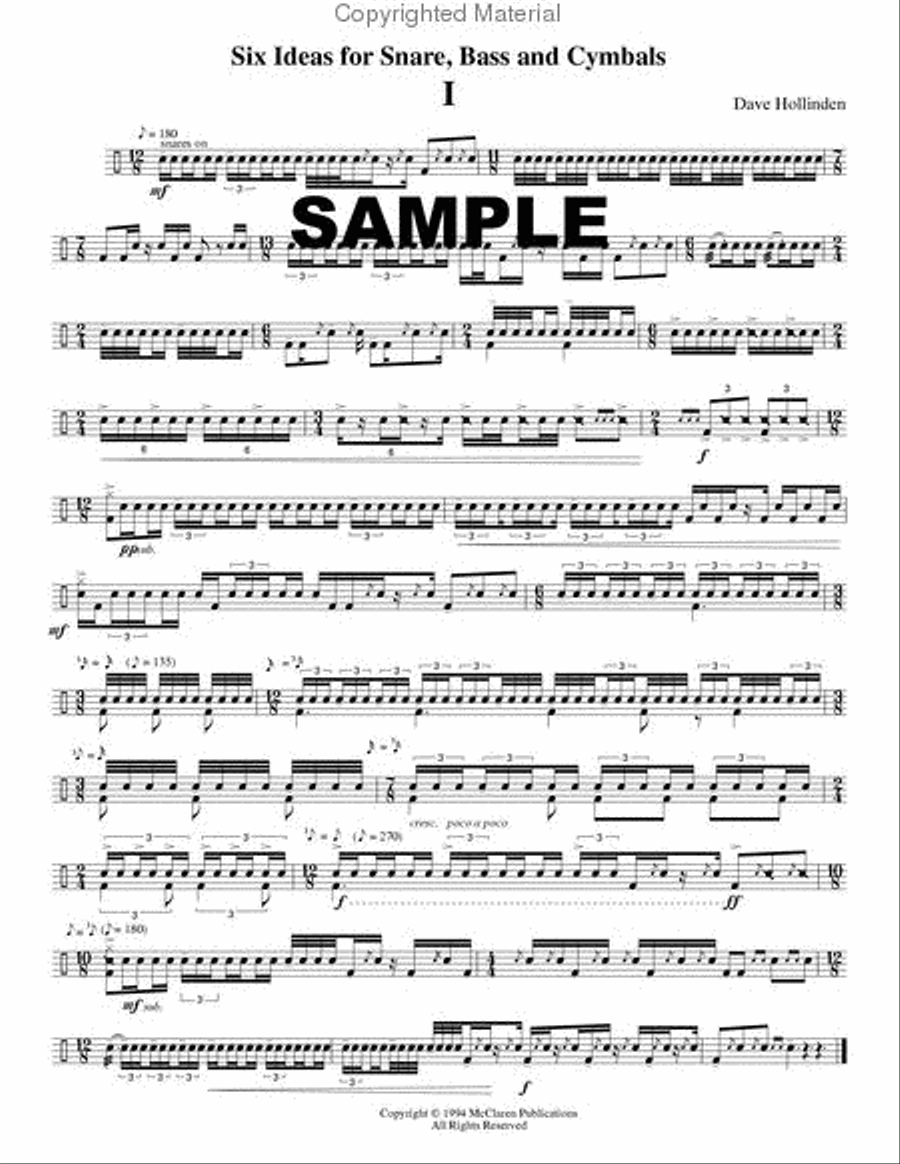 Six Ideas for Snare, Bass & Cymbal Percussion Ensemble scores gallery preview page 2