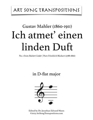 Book cover for MAHLER: Ich atmet' einen linden Duft (transposed to D-flat major)