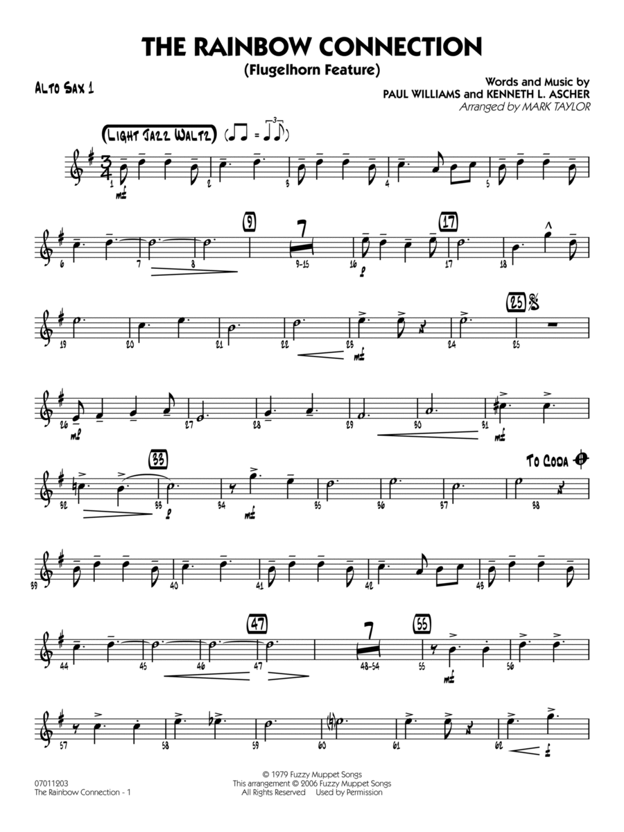 The Rainbow Connection (from The Muppet Movie) (arr. Mark Taylor) - Alto Sax 1