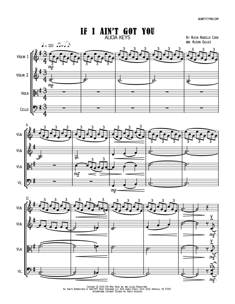 If I Ain't Got You String Quartet scores gallery preview page 1