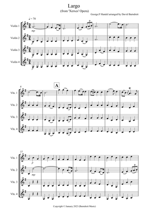 Book cover for Largo by Handel for Violin Quartet