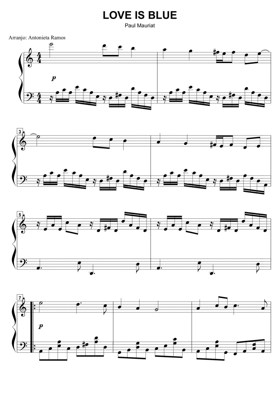 Love Is Blue (l'amour Est Bleu) Piano Solo scores gallery preview page 1