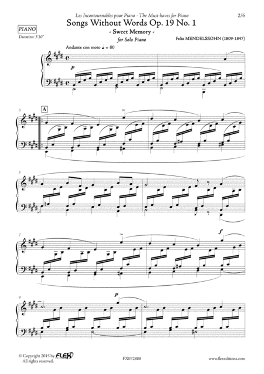 Songs without Words Op. 19 No. 1 - Sweet Memory Piano Solo scores gallery preview page 2