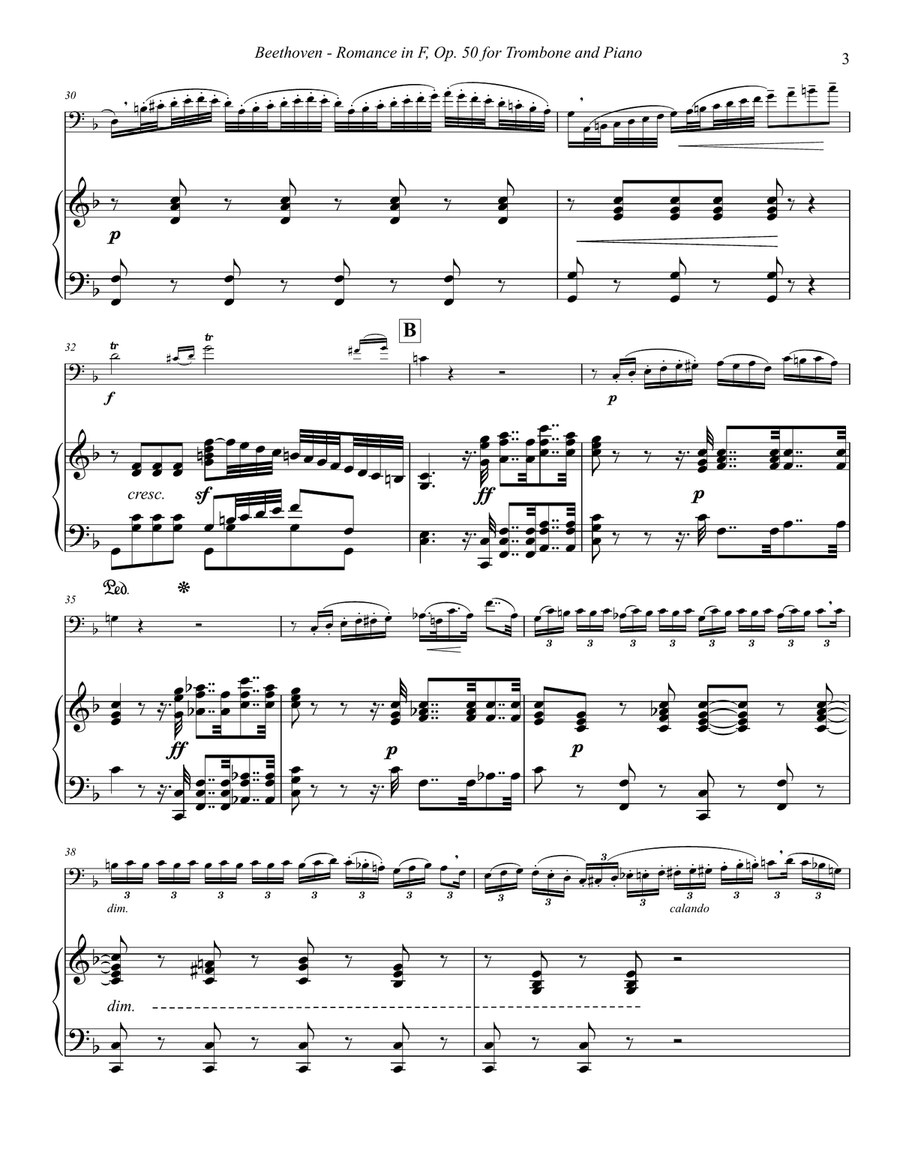 Romance No. 2 in F, Op. 50 for Trombone & Piano Piano scores gallery preview page 3