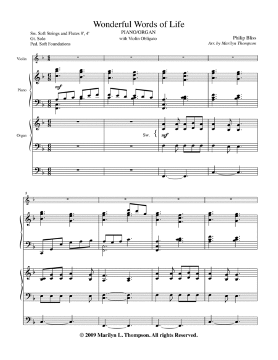 Wonderful Words of Life--Piano/Organ/Violin.pdf Small Ensemble scores gallery preview page 2