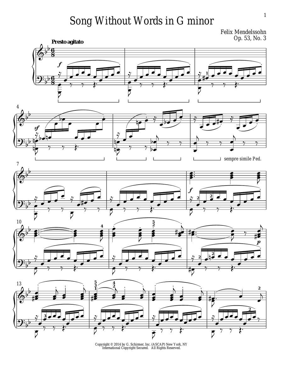 Song Without Words In G Minor, Op. 53, No. 3 Piano Solo scores gallery preview page 1