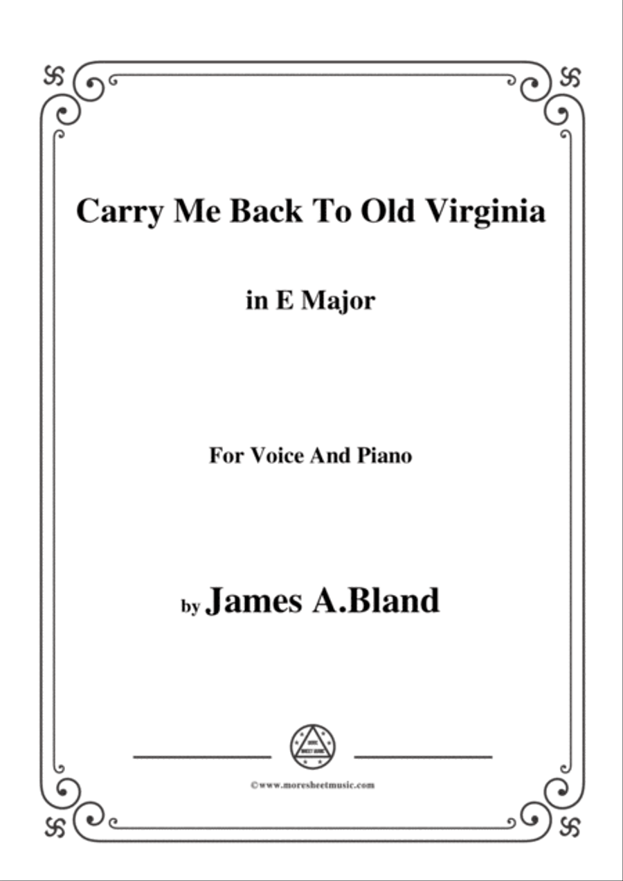 James A. Bland-Carry Me Back To Old Virginny,in E Major,for Voice &Pno Voice scores gallery preview page 1