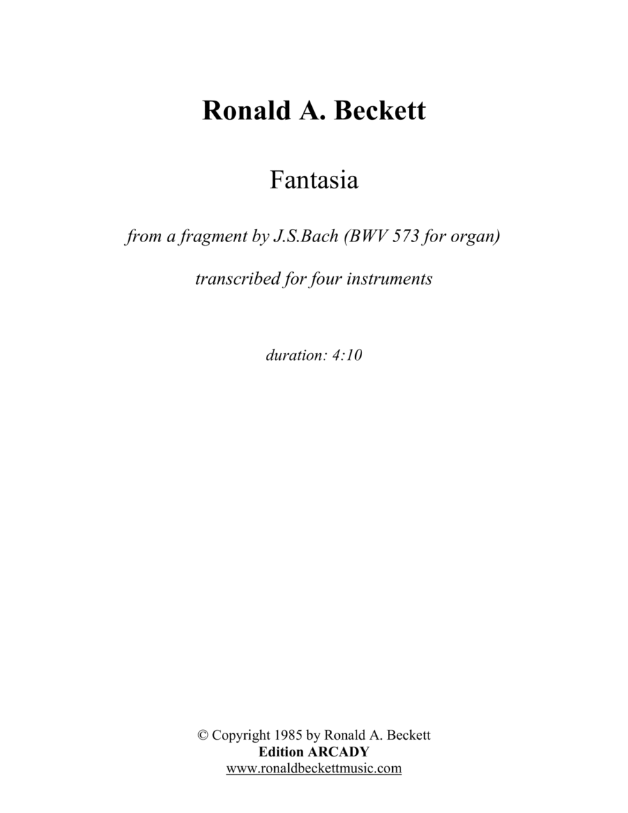 Fantasia (from a fragment by JS Bach) Small Ensemble scores gallery preview page 1