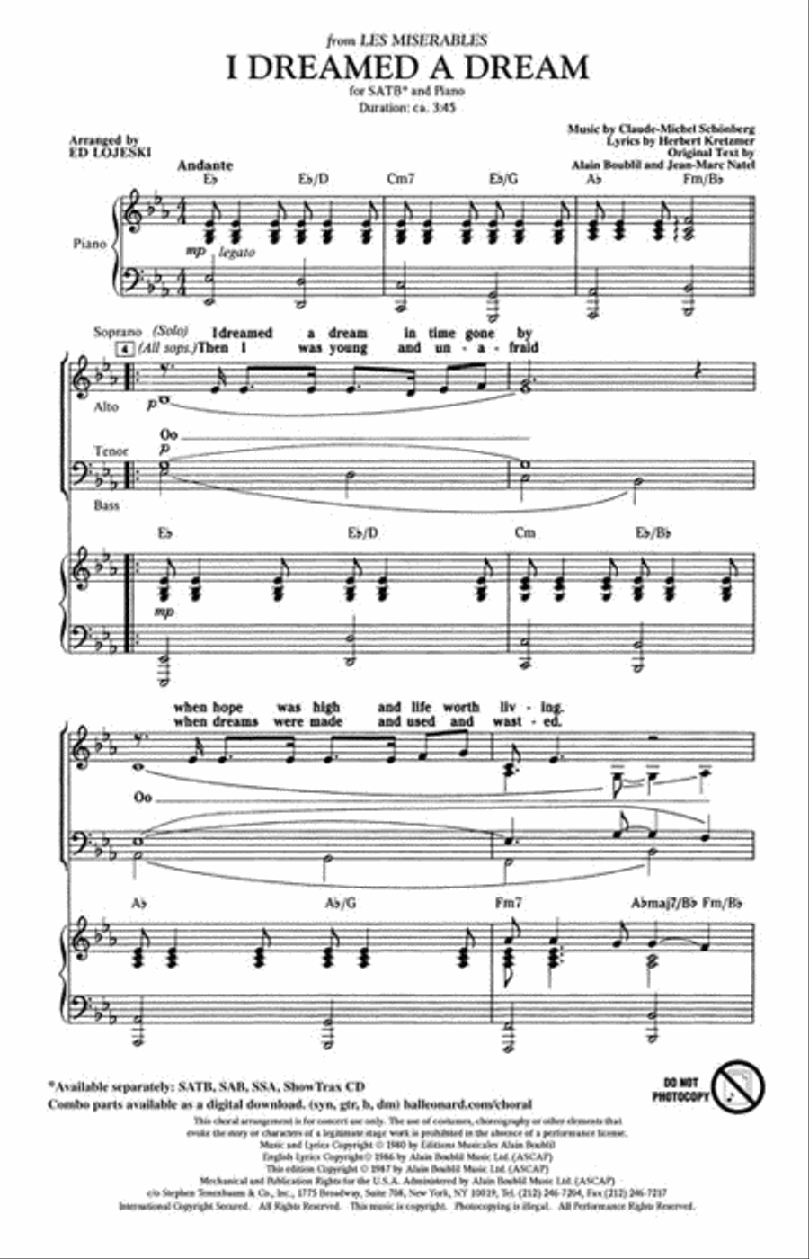 I Dreamed a Dream 4-Part scores gallery preview page 2