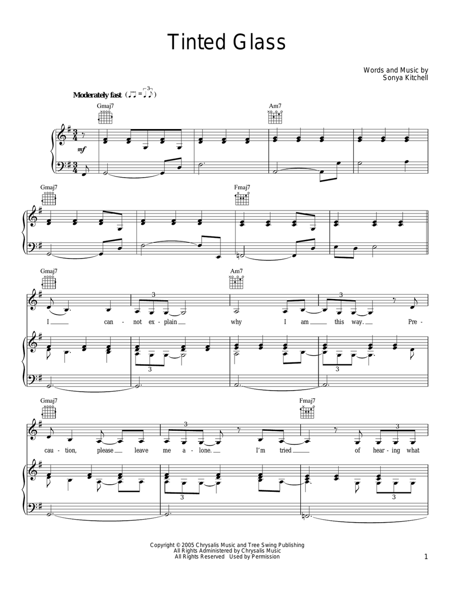 Tinted Glass Piano, Vocal, Guitar scores gallery preview page 1