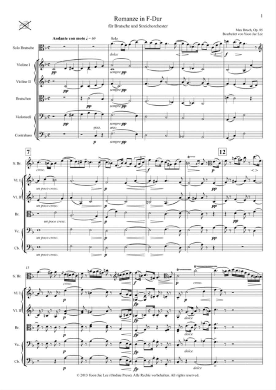 Romance in F Major for Viola and String Orchestra, Op. 85 - Score Only String Orchestra scores gallery preview page 5
