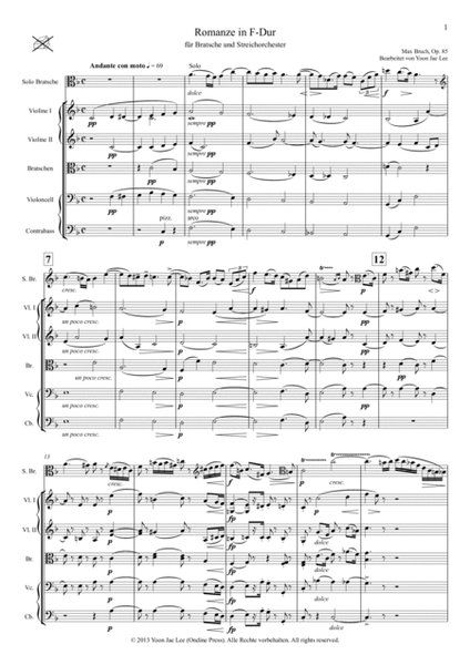 Romance in F Major for Viola and String Orchestra, Op. 85 - Score Only image number null