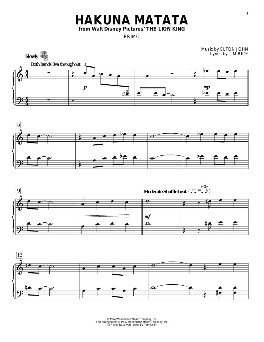 Hakuna Matata (from The Lion King) Piano Duet scores gallery preview page 2