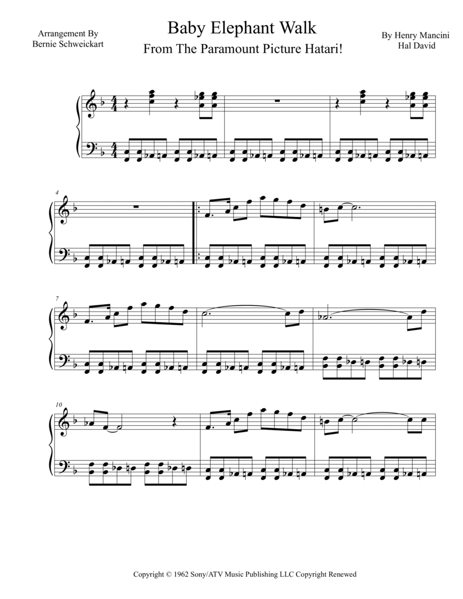 Baby Elephant Walk Baby Elephant Walk Piano Solo scores gallery preview page 1