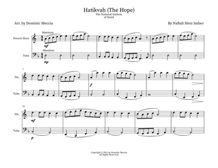 Book cover for Hatikvah (The Hope) The National Anthem of Israel- French Horn and Tuba Duet