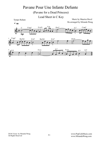 Pavane Pour Une Infante Defunte (Pavanne for a Dead Princess) - Flute or Oboe Solo in C Key (With Ch image number null