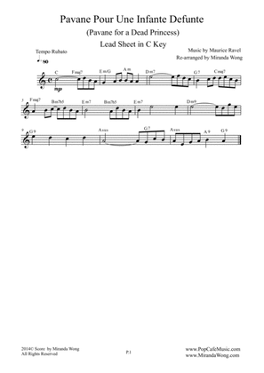 Pavane Pour Une Infante Defunte (Pavanne for a Dead Princess) - Flute or Oboe Solo in C Key (With Ch