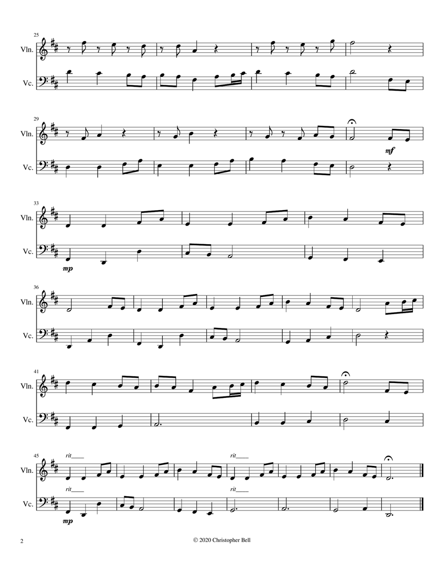 Come Thou Fount of Every Blessing - Violin/Cello Duet String Duet scores gallery preview page 2
