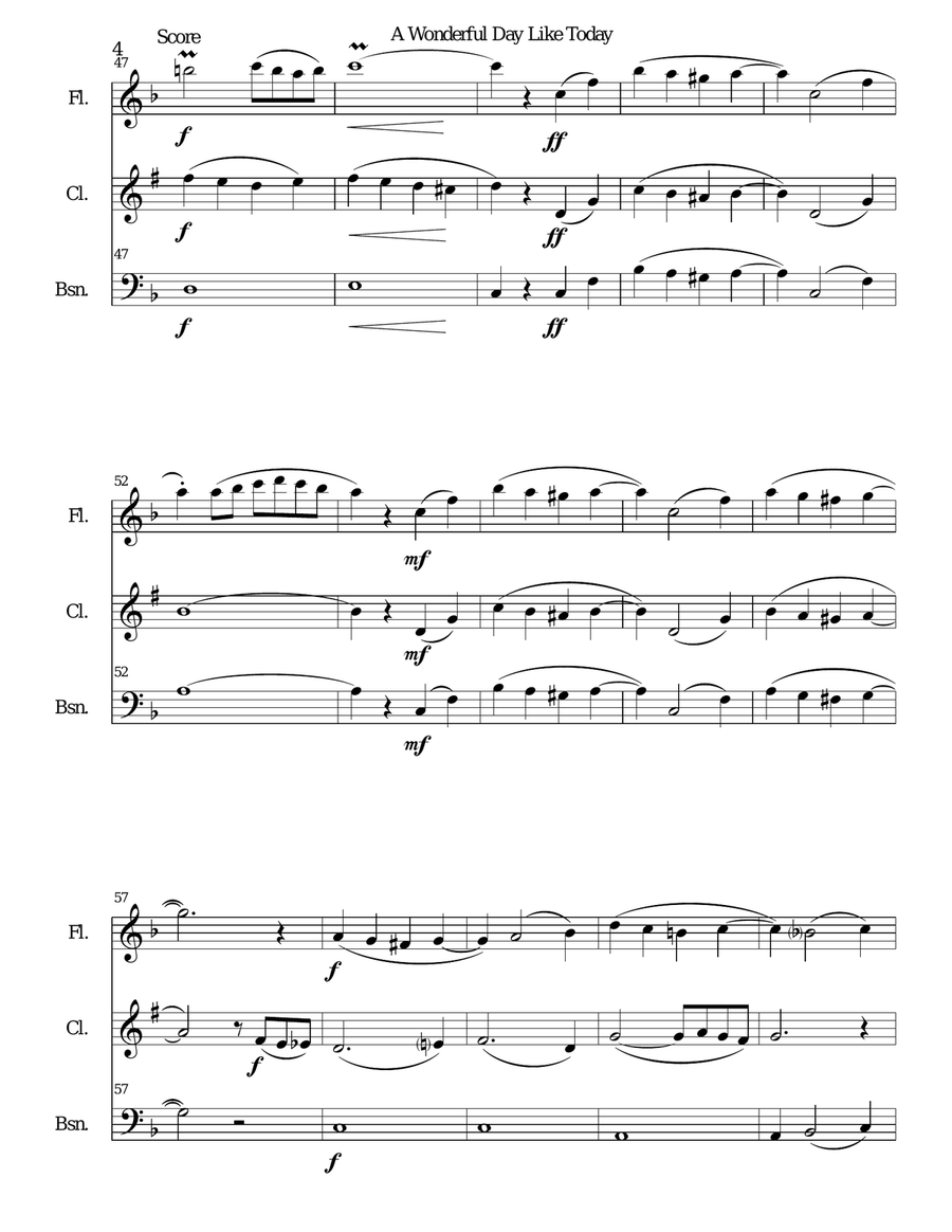 A Wonderful Day Like Today Woodwind Trio scores gallery preview page 4