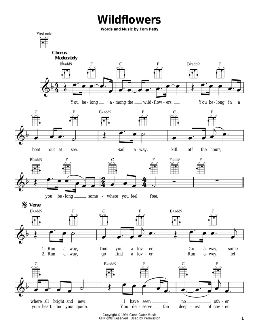 Wildflowers Ukulele scores gallery preview page 1