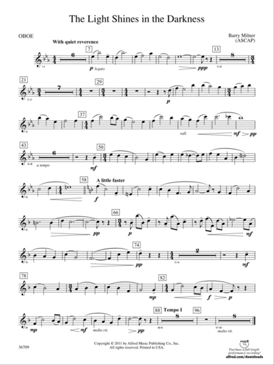 The Light Shines in the Darkness: Oboe Concert Band scores gallery preview page 1