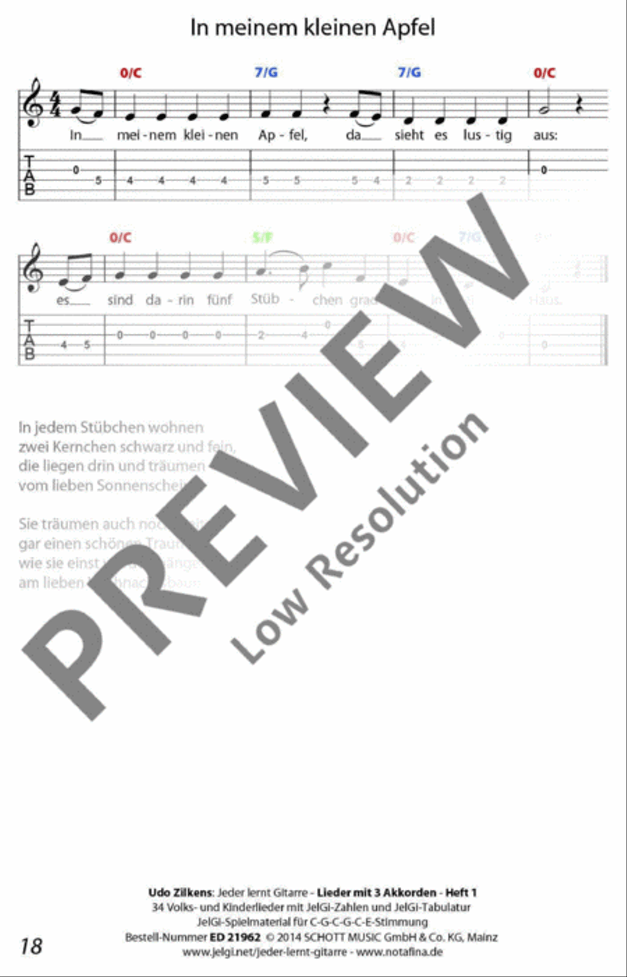 Jeder lernt Gitarre - Lieder mit 3 Akkorden Heft 1 Classical Guitar scores gallery preview page 19