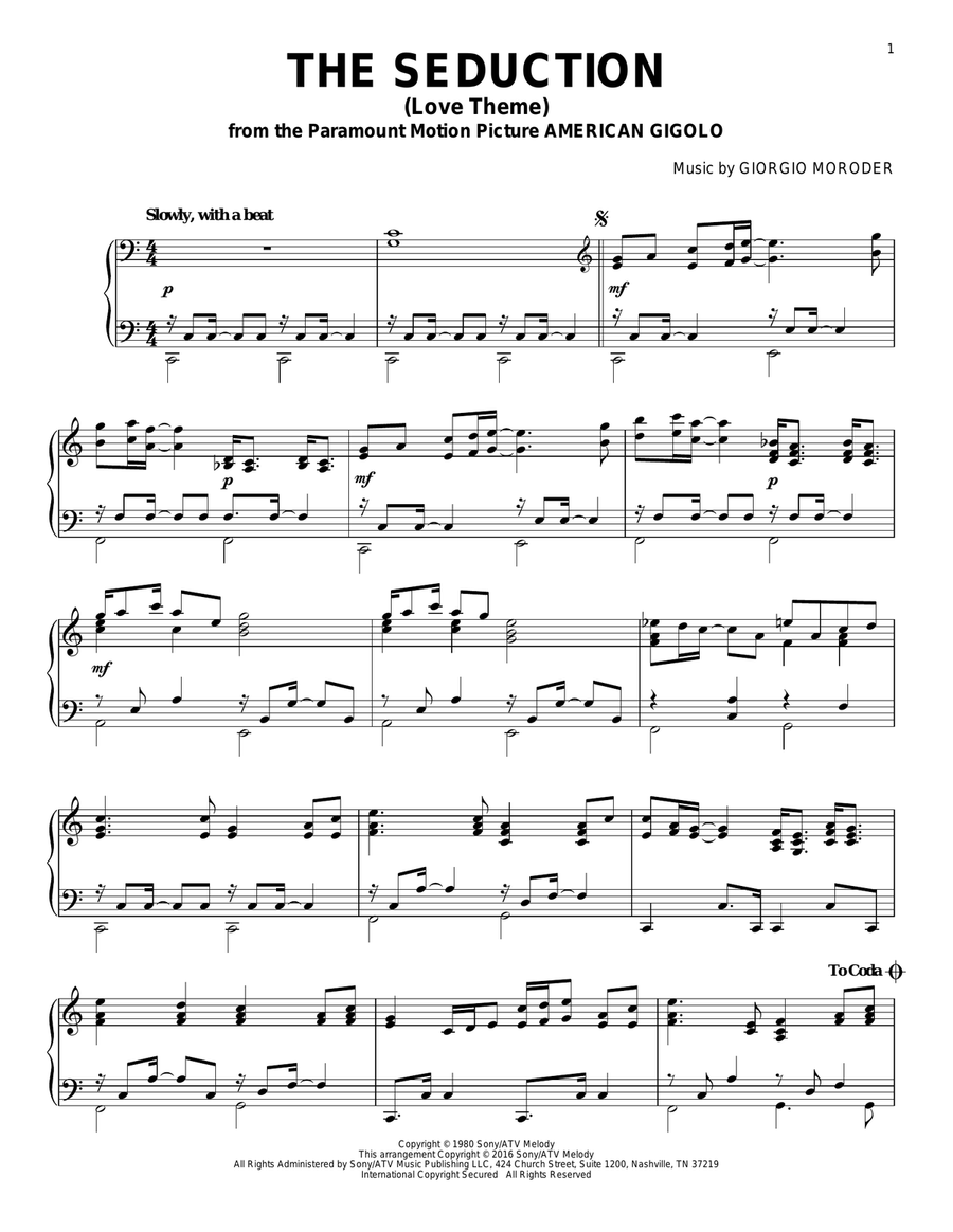 The Seduction (Love Theme) Piano Solo scores gallery preview page 1