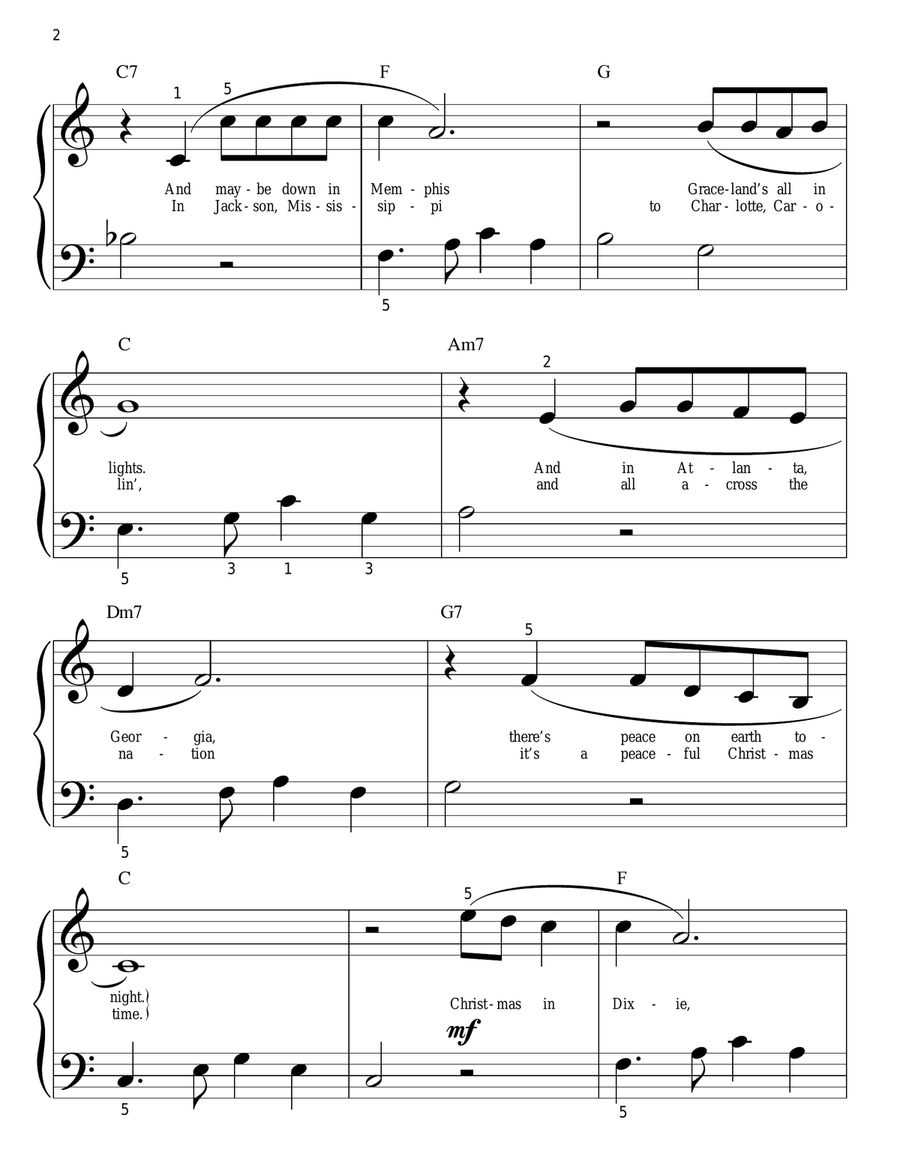 Christmas In Dixie (arr. Phillip Keveren) Easy Piano scores gallery preview page 2