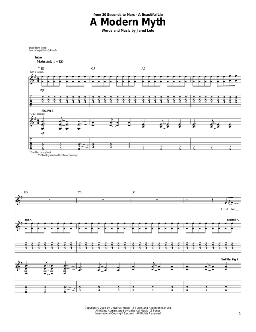 A Modern Myth A Modern Myth Acoustic Guitar scores gallery preview page 1