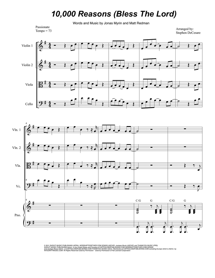 10,000 Reasons (Bless The Lord) String Quartet scores gallery preview page 1