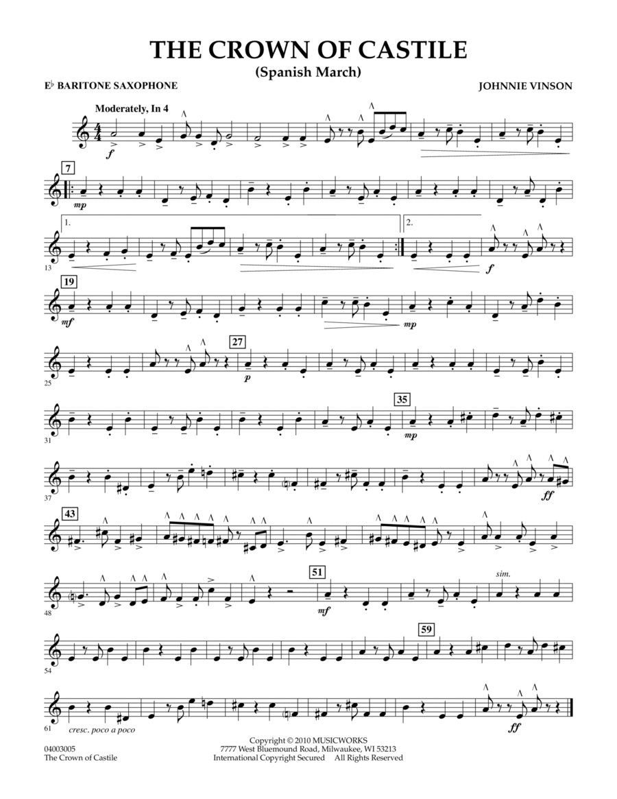 The Crown Of Castile - Eb Baritone Saxophone Concert Band scores gallery preview page 1