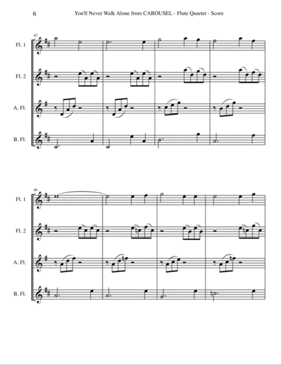 You'll Never Walk Alone Woodwind Quartet scores gallery preview page 6