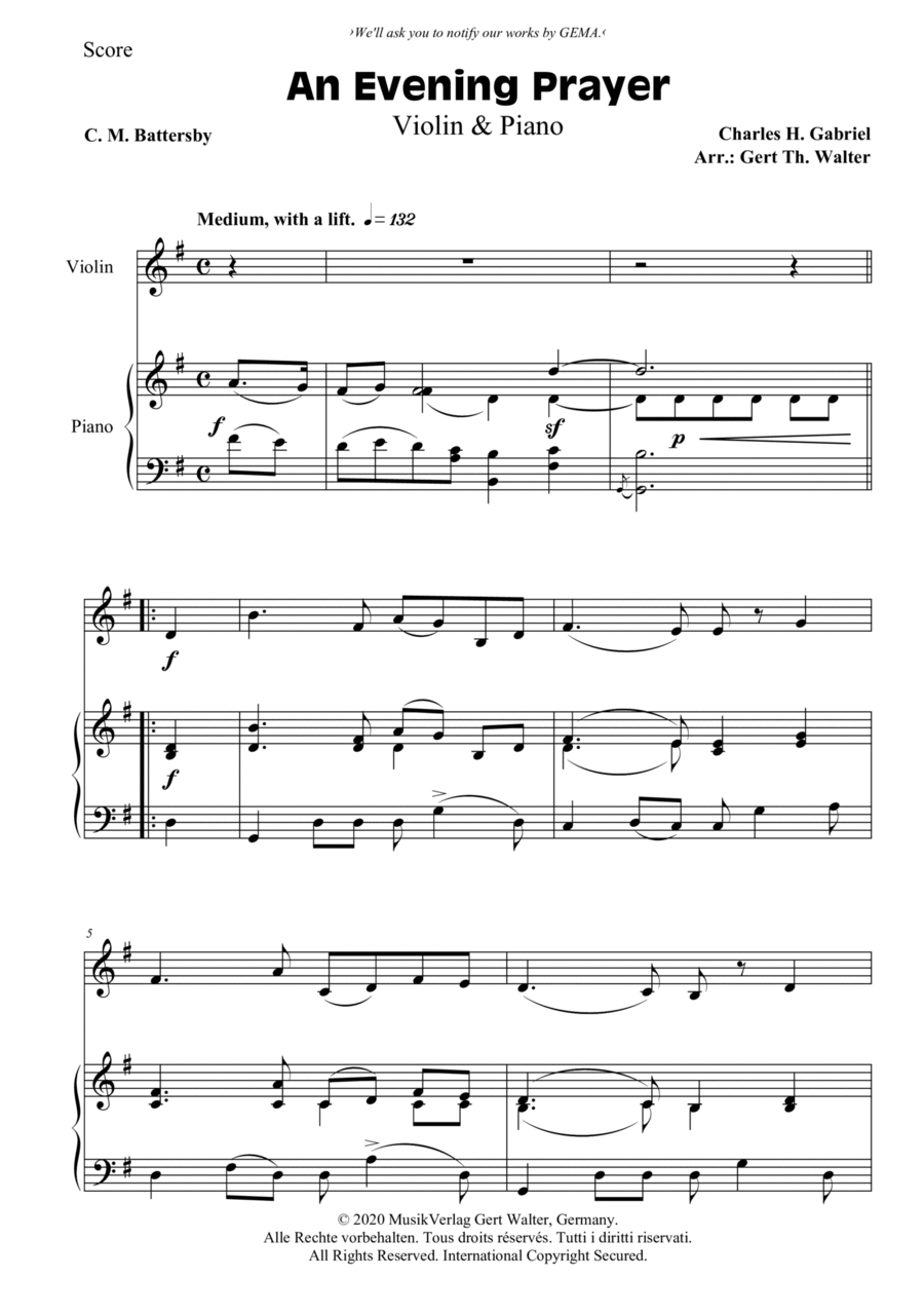 An Evening Prayer Violin Solo scores gallery preview page 1