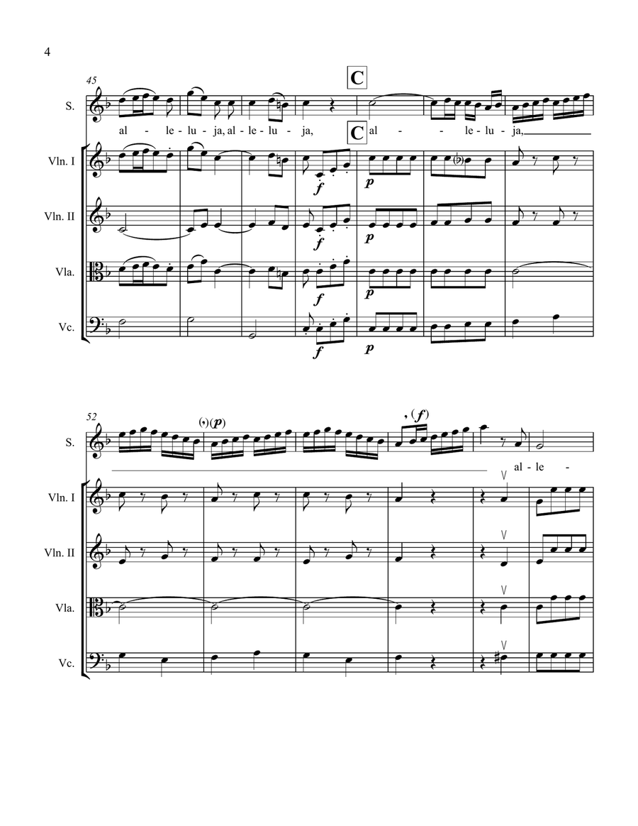 Alleluja from Exultate Jubilate, K. 165 (for Soprano and String Quartet) String Quartet scores gallery preview page 4