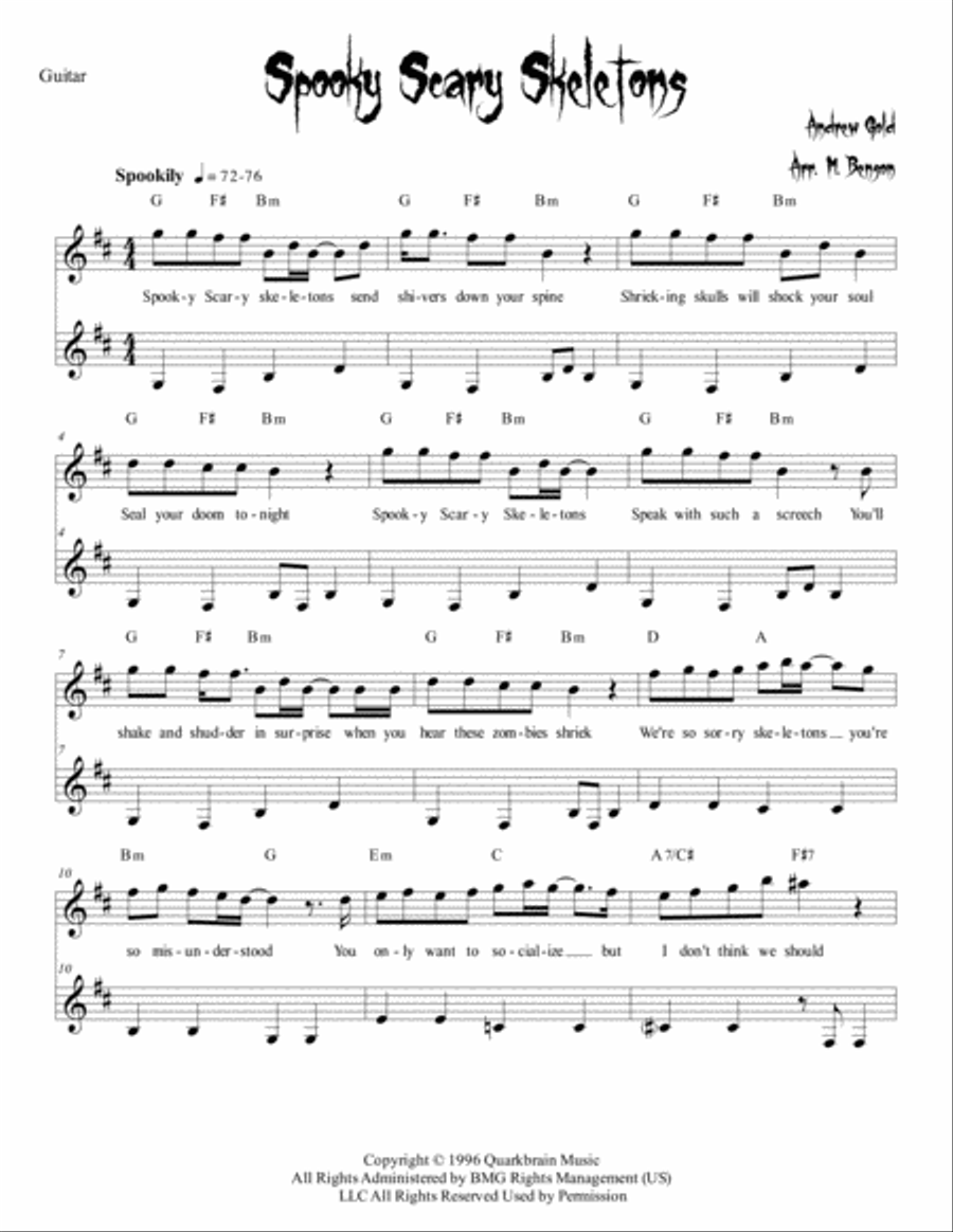 Spooky Scary Skeletons Guitar Solo scores gallery preview page 1