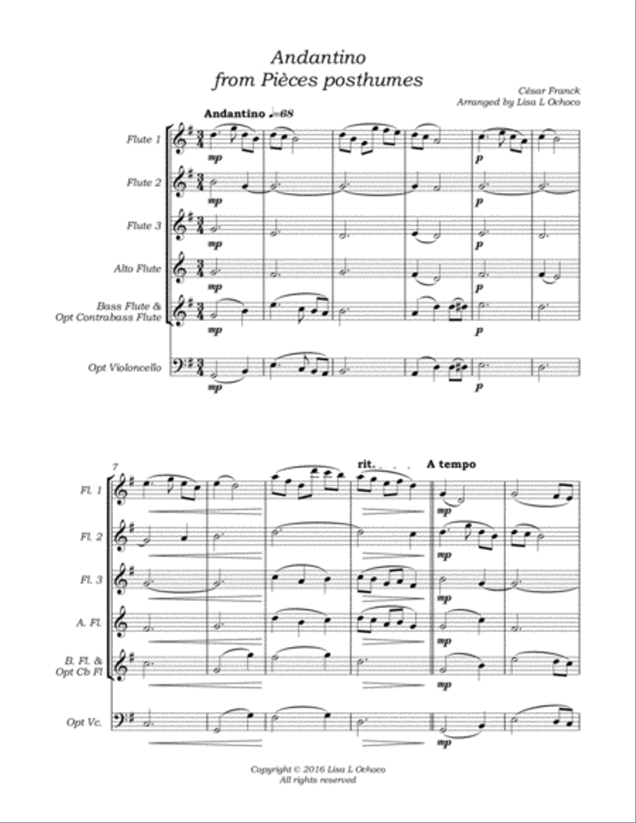 Andantino from Pieces posthumes for Flute Choir Flute Choir scores gallery preview page 5
