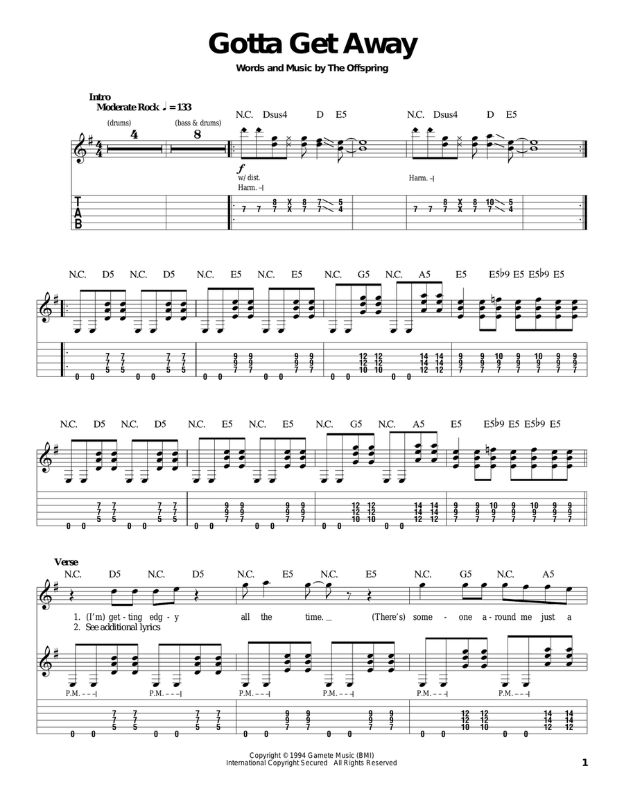 Gotta Get Away Acoustic Guitar scores gallery preview page 1