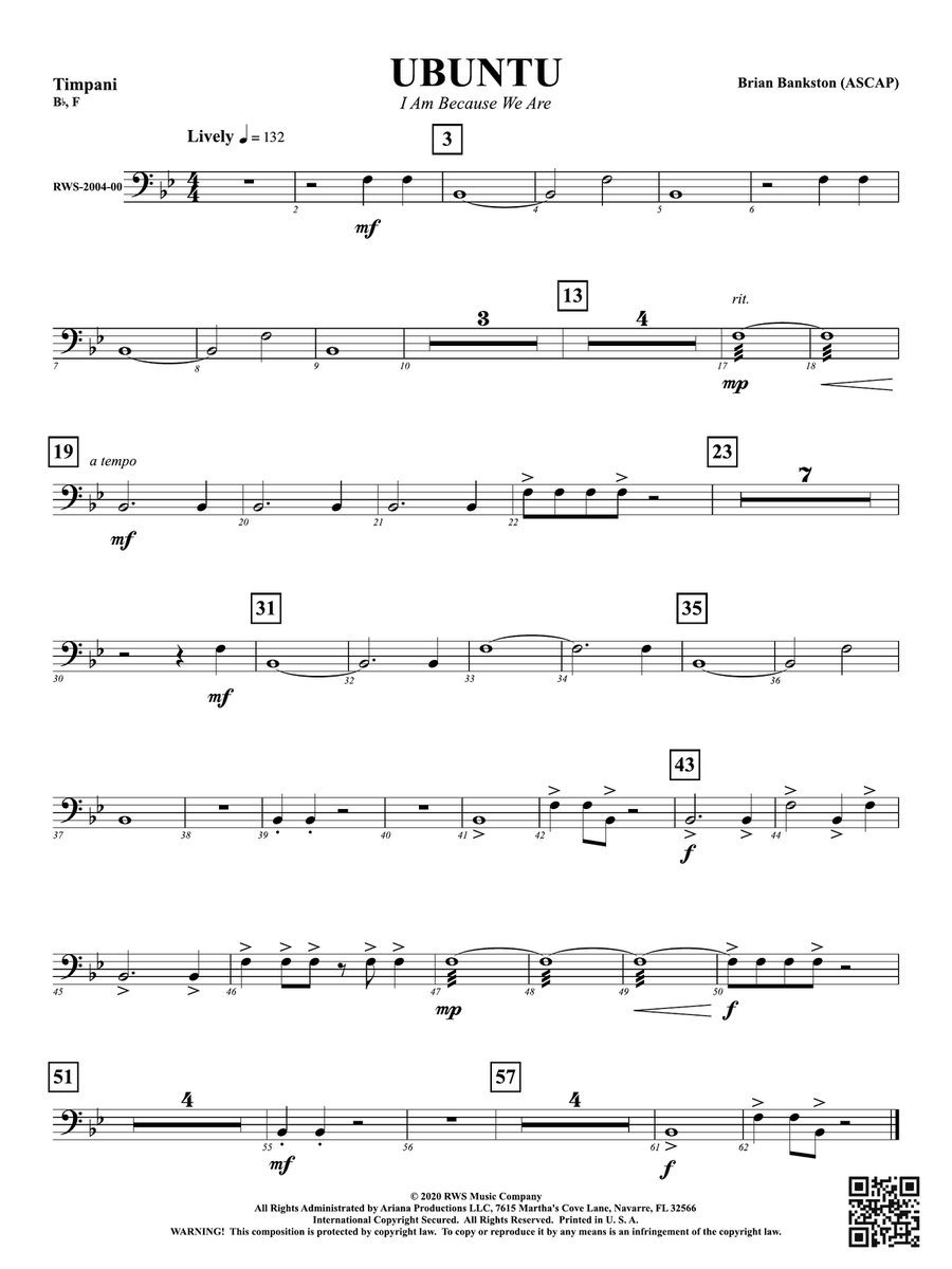 Ubuntu - I Am Because We Are: Timpani Percussion scores gallery preview page 1