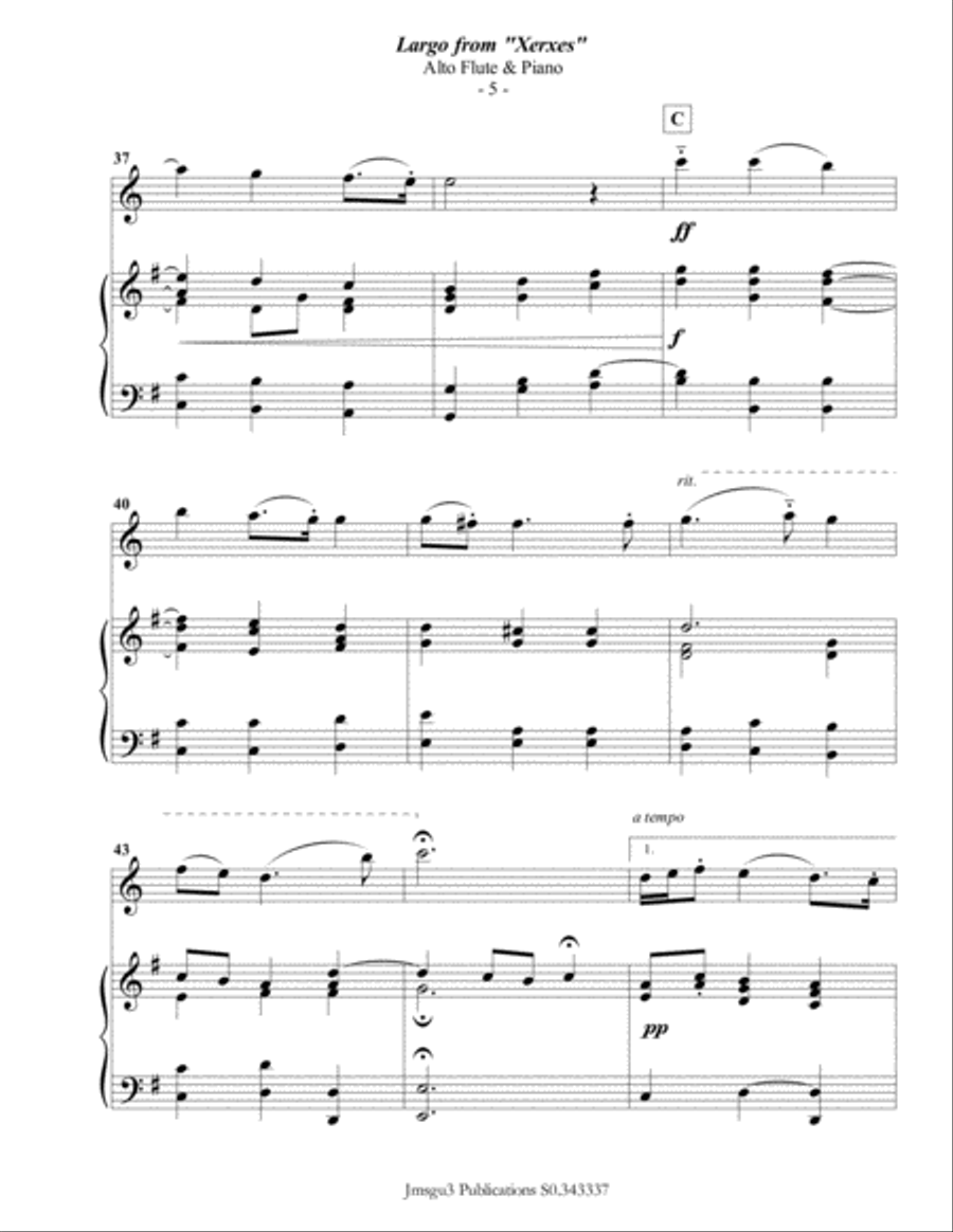 Handel: Largo from Xerxes for Alto Flute & Piano Flute Solo scores gallery preview page 5