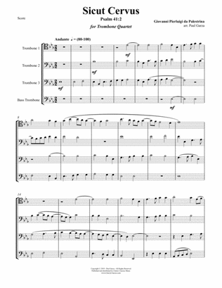 Book cover for Sicut cervus, motet for Trombone Quartet