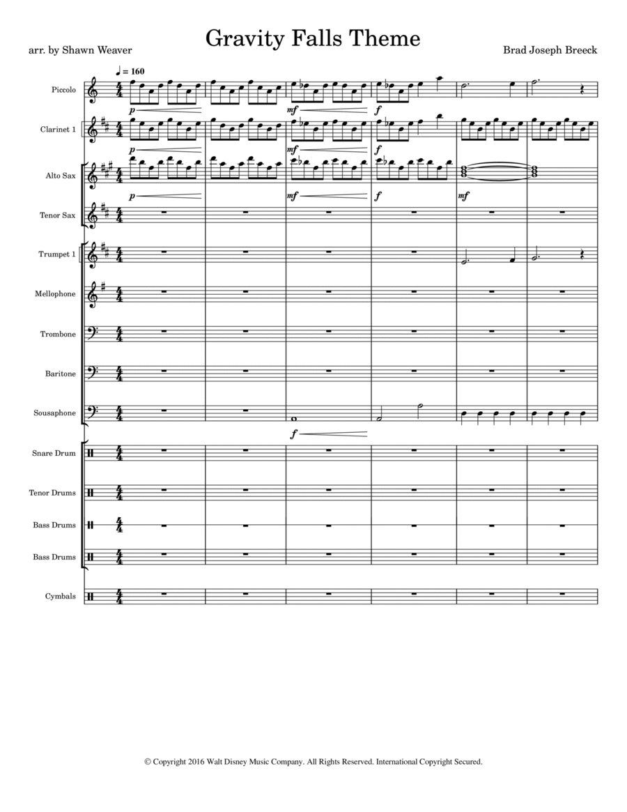 Gravity Falls (main Theme) Marching Band scores gallery preview page 1